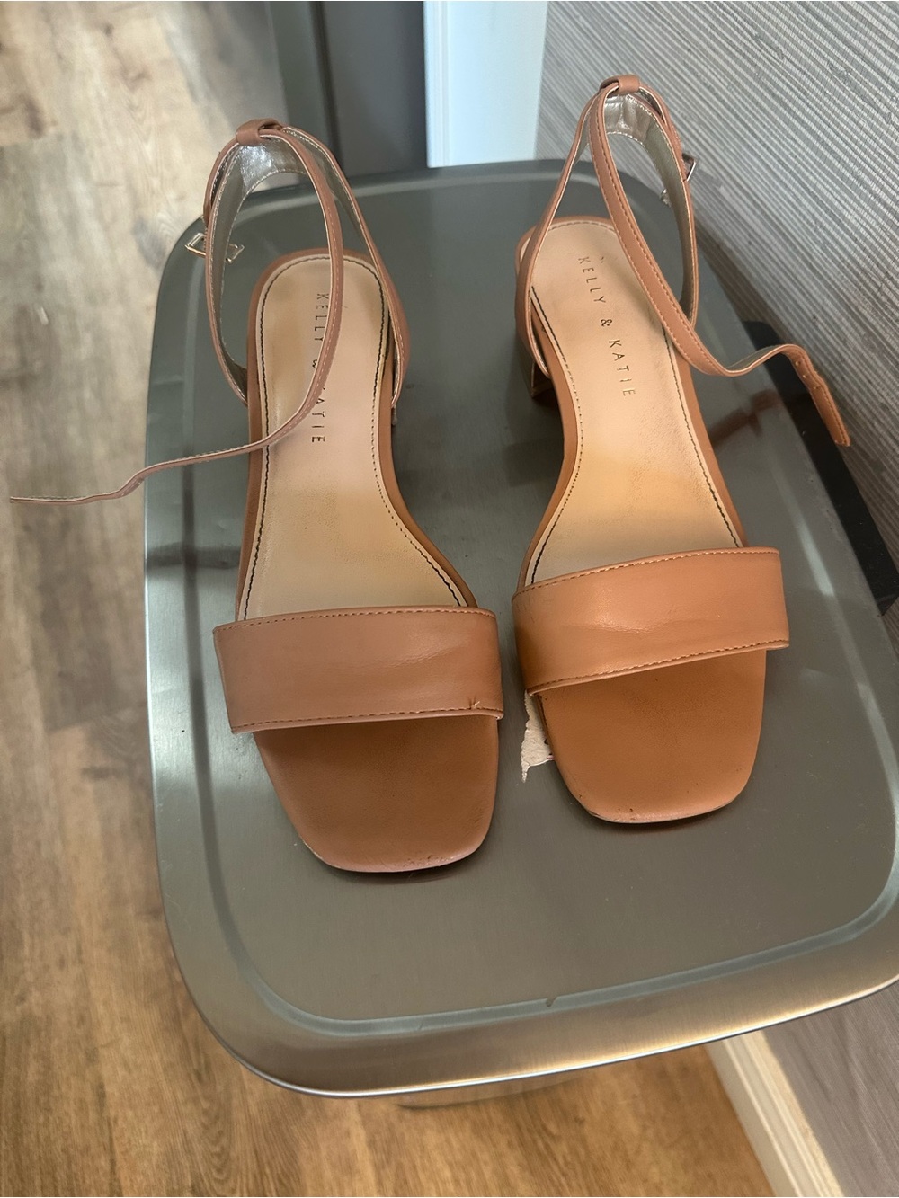 Kelly & Katie Tan Ankle-Tie Open-Toe Block Heel Sandals